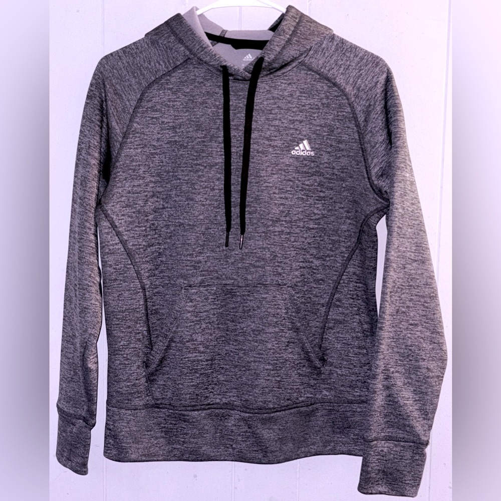 Adidas Climawarm Hoodie Pullover Thumbhole Fleece Lined Heathered Grey Size S
